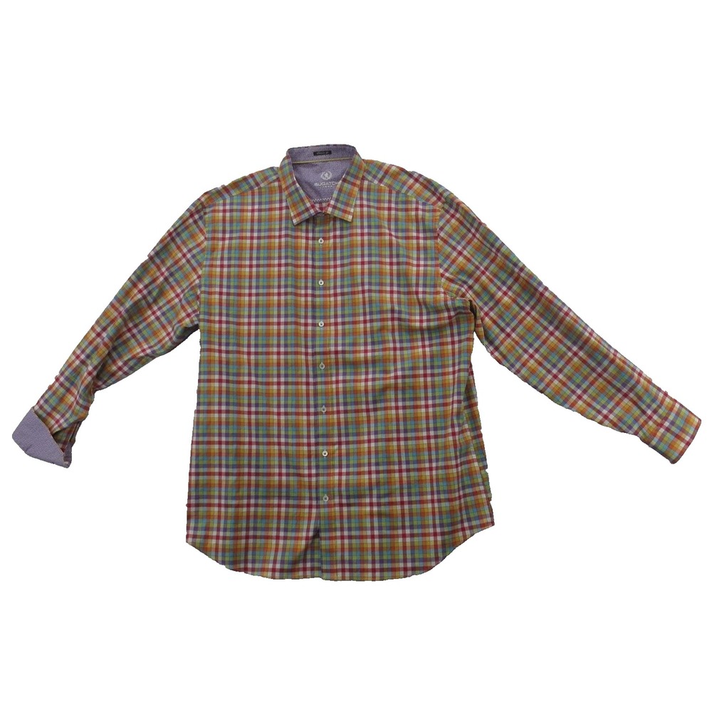 Bugatchi Shirt Mens 3XL Multicolor Check Cotton Button Up Long Sleeve Casual